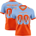 Custom Light Blue Orange-White Authentic Gradient Square Shape 7V7 Flag Football Jersey