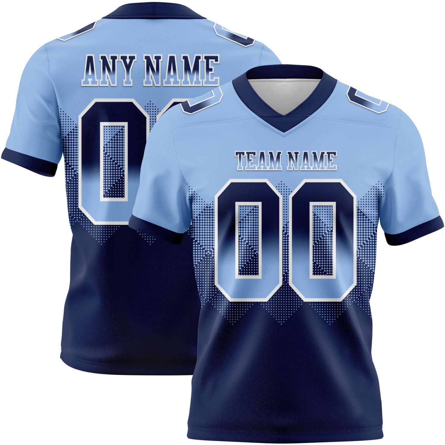 Custom Light Blue Navy-White Authentic Gradient Square Shape 7V7 Flag Football Jersey