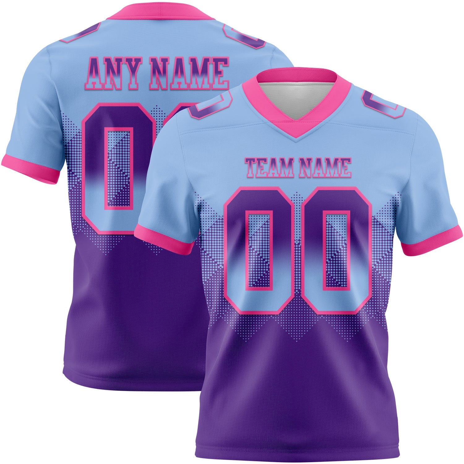 Custom Light Blue Purple-Pink Authentic Gradient Square Shape 7V7 Flag Football Jersey