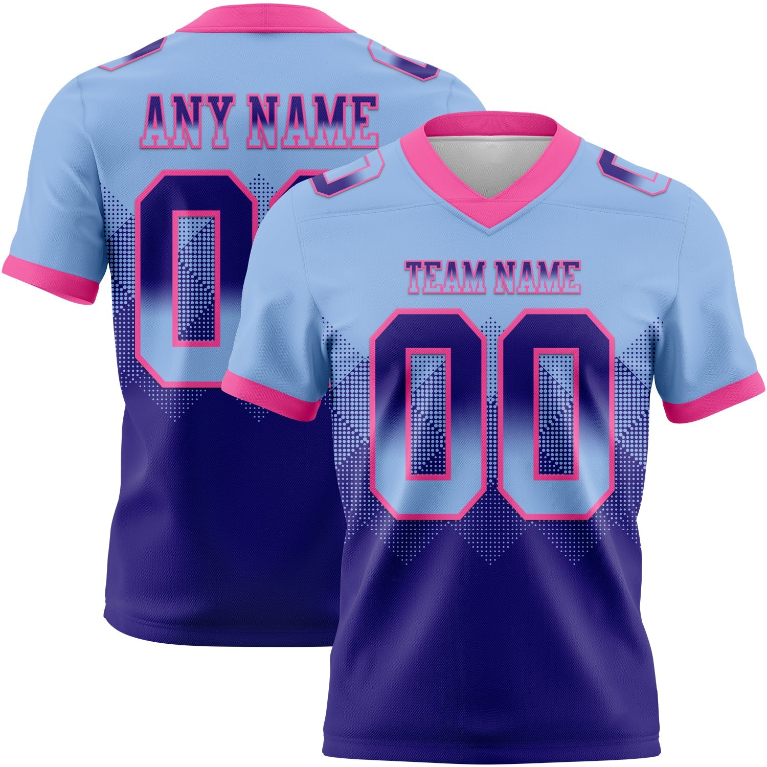 Custom Light Blue Dark Purple-Pink Authentic Gradient Square Shape 7V7 Flag Football Jersey