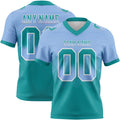 Custom Light Blue Teal-White Authentic Gradient Square Shape 7V7 Flag Football Jersey