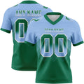 Custom Light Blue Kelly Green-White Authentic Gradient Square Shape 7V7 Flag Football Jersey