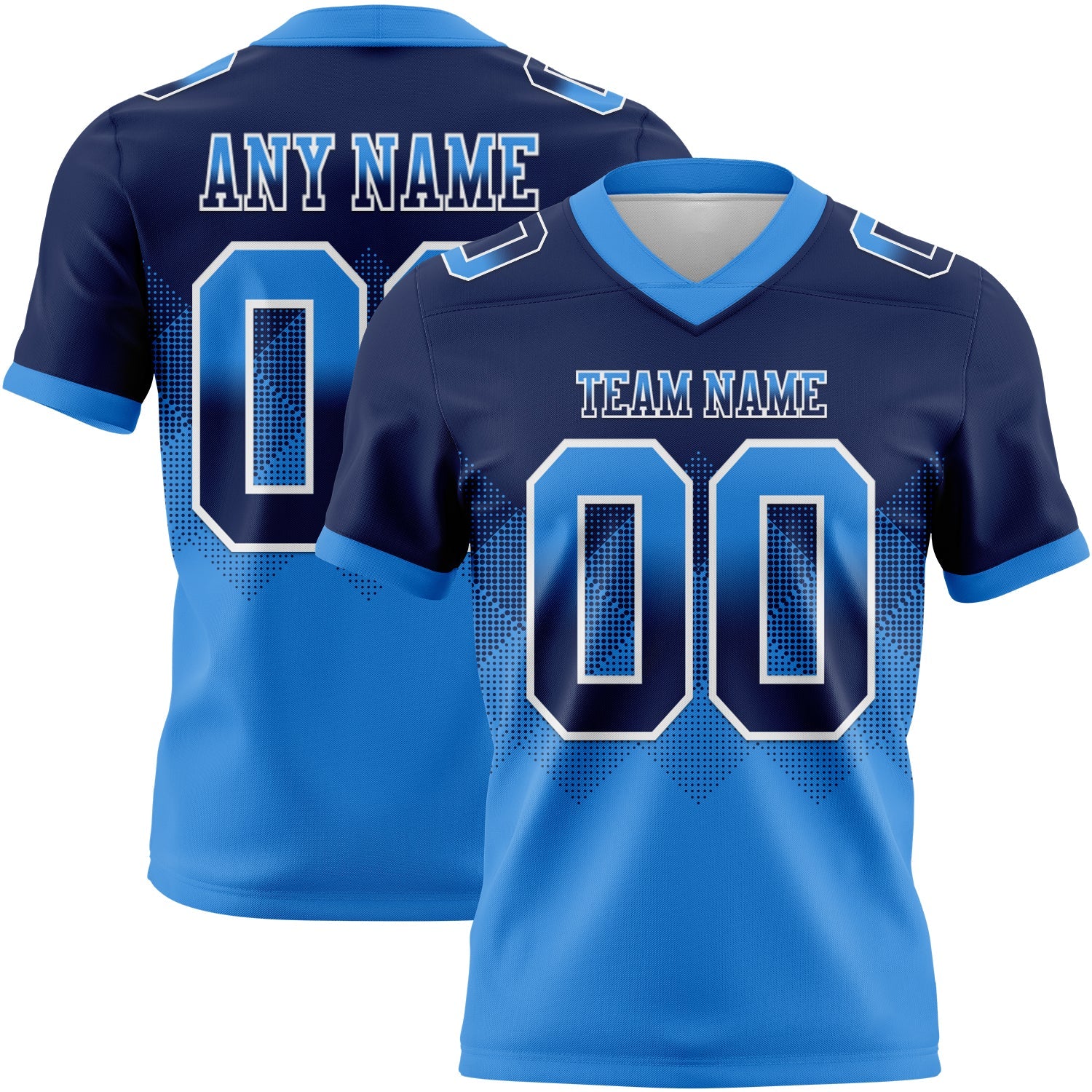 Custom Navy Powder Blue-White Authentic Gradient Square Shape 7V7 Flag Football Jersey