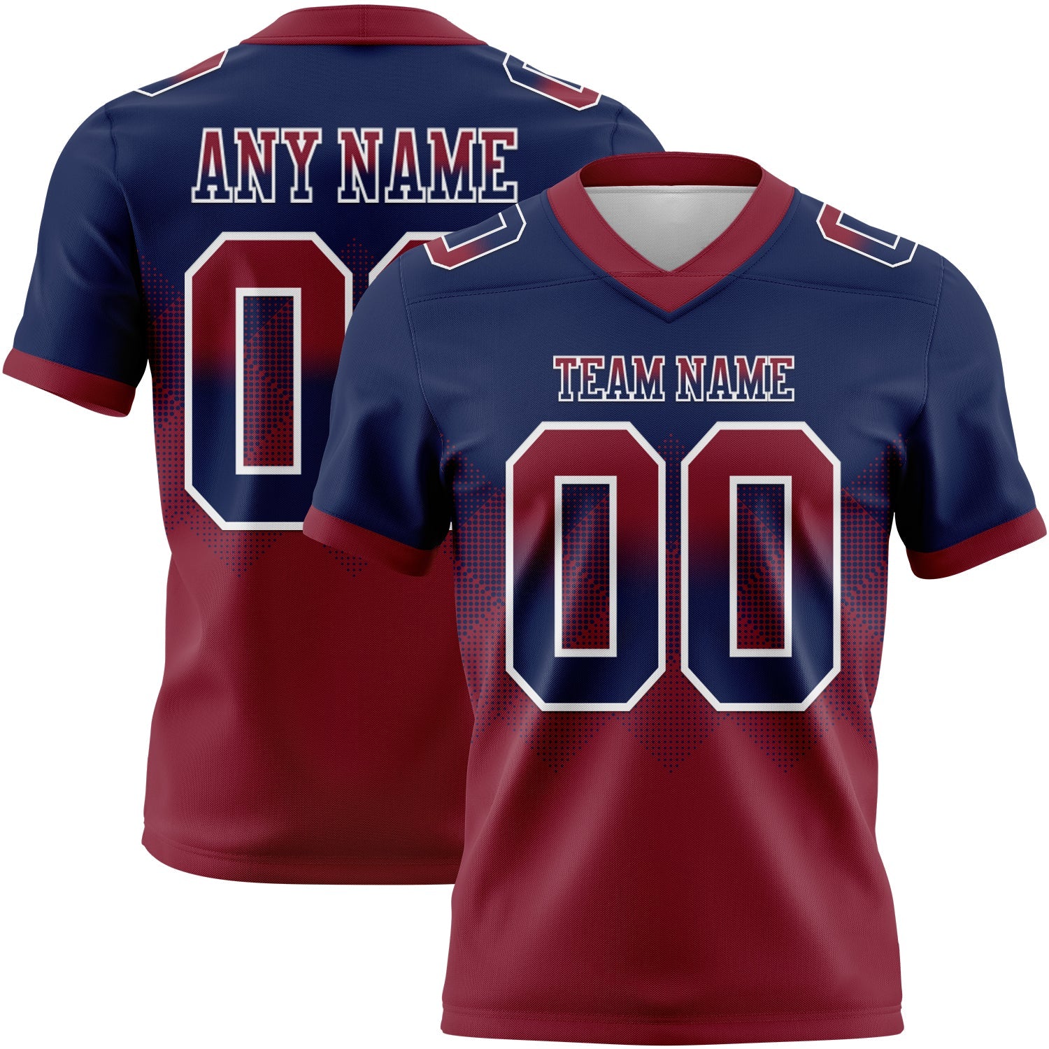 Custom Navy Crimson-White Authentic Gradient Square Shape 7V7 Flag Football Jersey