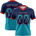Custom Navy Teal-Red Authentic Gradient Square Shape 7V7 Flag Football Jersey