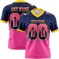 Custom Navy Pink-Yellow Authentic Gradient Square Shape 7V7 Flag Football Jersey