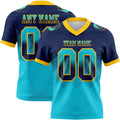 Custom Navy Lakes Blue-Yellow Authentic Gradient Square Shape 7V7 Flag Football Jersey