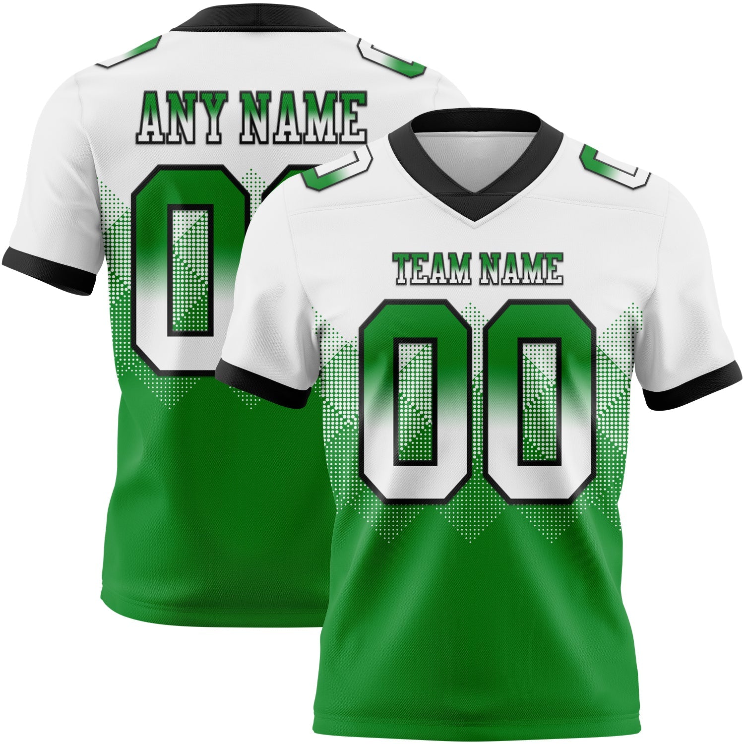 Custom White Grass Green-Black Authentic Gradient Square Shape 7V7 Flag Football Jersey