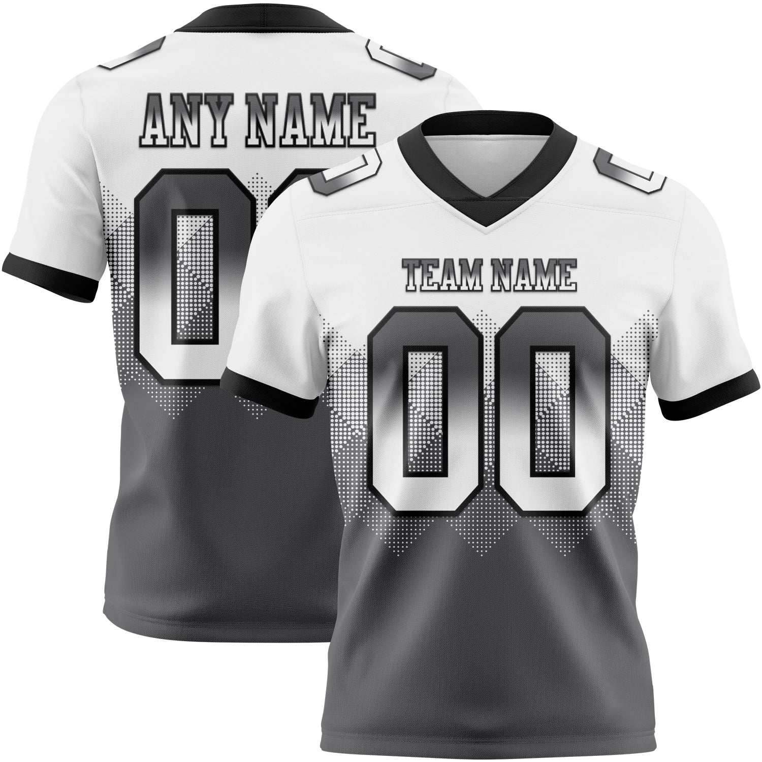 Custom White Steel Gray-Black Authentic Gradient Square Shape 7V7 Flag Football Jersey