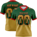 Custom Green Old Gold-Red Authentic Gradient Square Shape 7V7 Flag Football Jersey