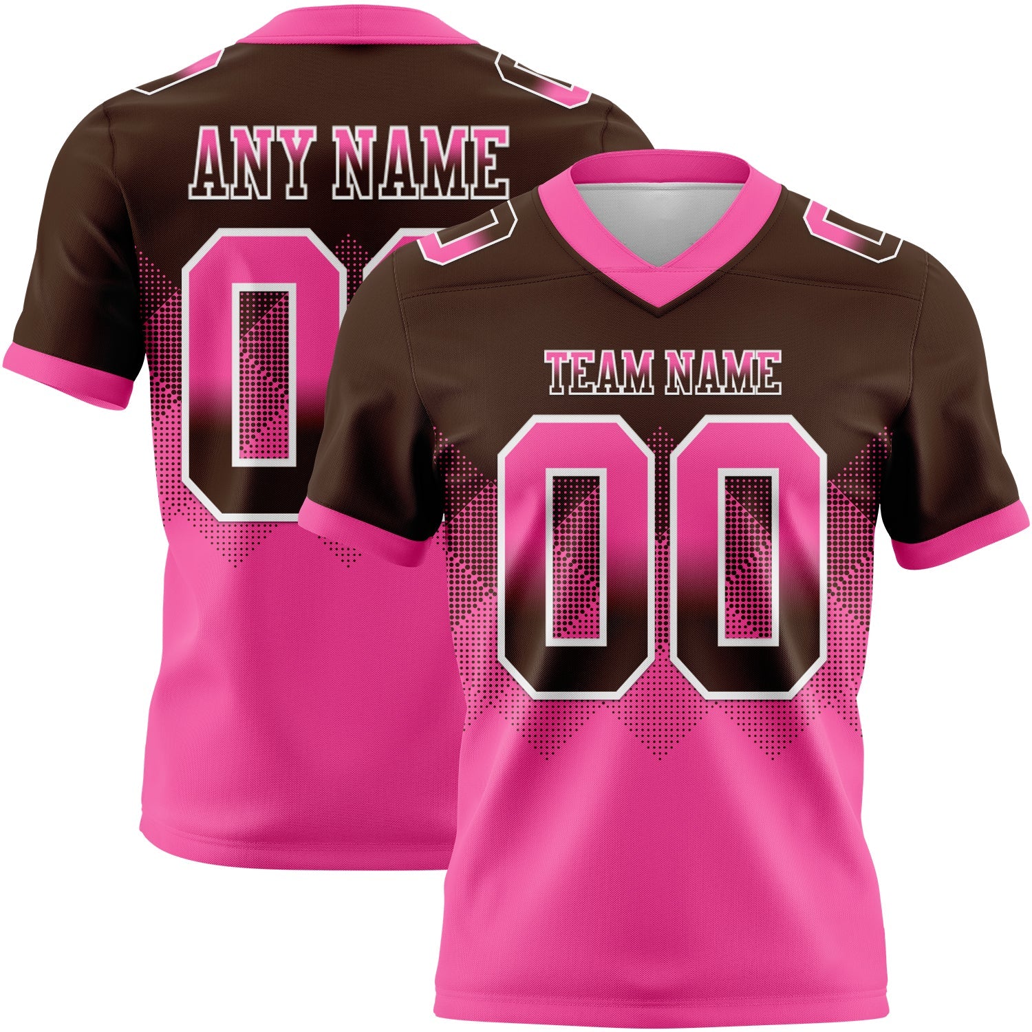 Custom Brown Pink-White Authentic Gradient Square Shape 7V7 Flag Football Jersey