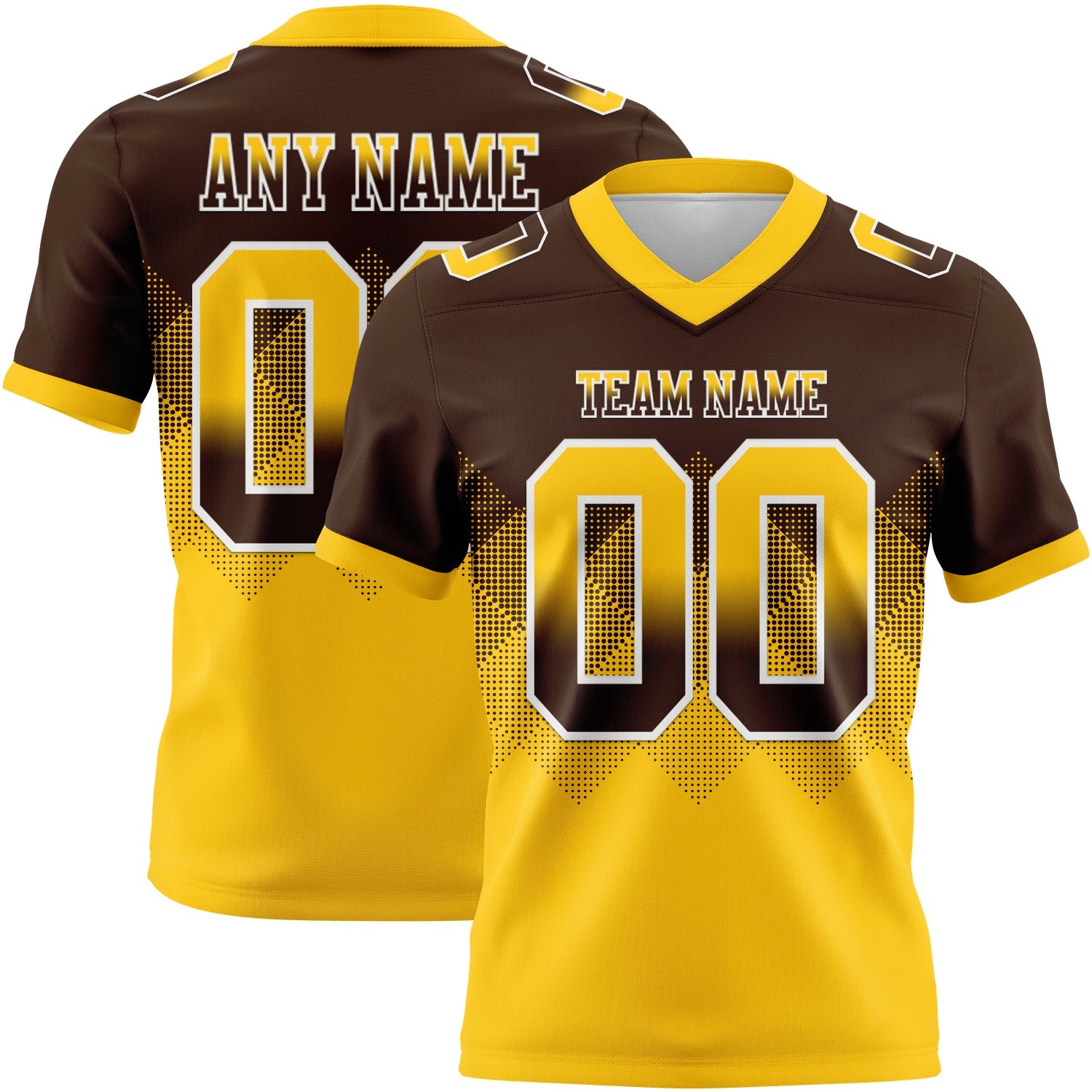 Custom Brown Yellow-White Authentic Gradient Square Shape 7V7 Flag Football Jersey