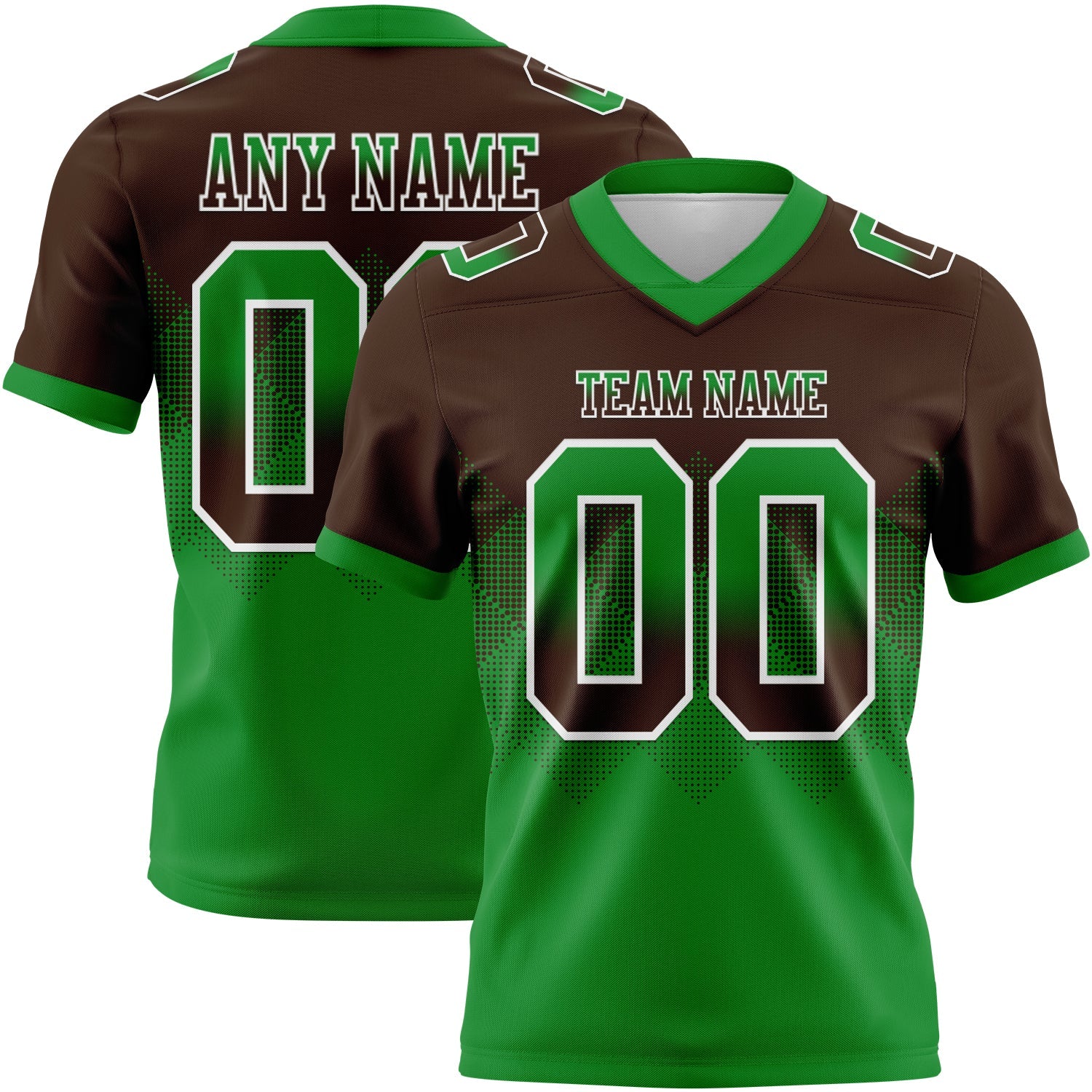 Custom Brown Grass Green-White Authentic Gradient Square Shape 7V7 Flag Football Jersey