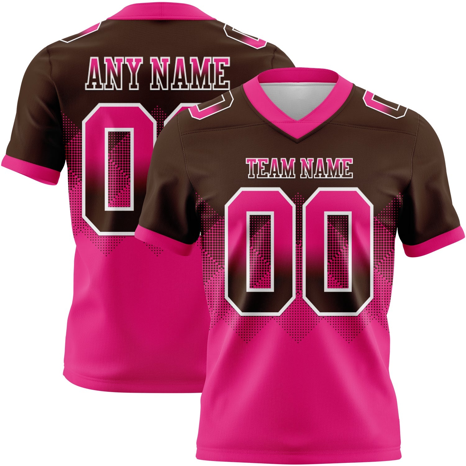 Custom Brown Hot Pink-White Authentic Gradient Square Shape 7V7 Flag Football Jersey