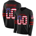 Custom Black USA Flag-Red Long Sleeve Authentic Football Jersey