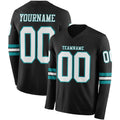 Custom Black White-Teal Long Sleeve Authentic Football Jersey