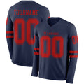 Custom Navy Red Long Sleeve Authentic Football Jersey
