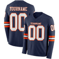 Custom Navy White-Orange Long Sleeve Authentic Football Jersey