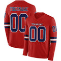 Custom Red Navy-White Long Sleeve Authentic Football Jersey