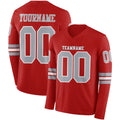 Custom Red Gray-White Long Sleeve Authentic Football Jersey