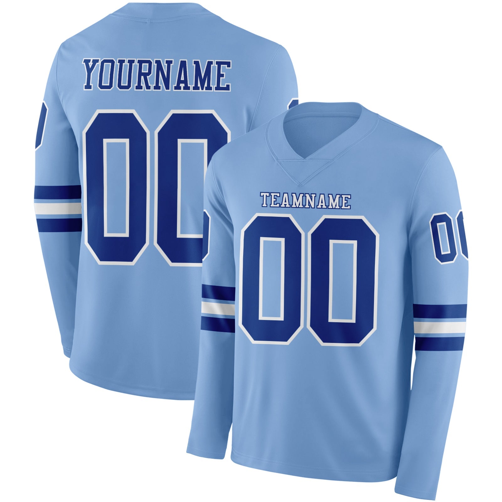 Custom Light Blue Royal-White Long Sleeve Authentic Football Jersey