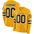 Custom Gold Black-White Long Sleeve Authentic Football Jersey