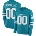 Custom Teal White Long Sleeve Authentic Football Jersey