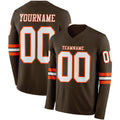 Custom Brown White-Orange Long Sleeve Authentic Football Jersey