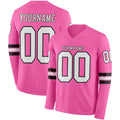 Custom Pink White-Black Long Sleeve Authentic Football Jersey