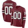 Custom Burgundy White-Black Long Sleeve Authentic Football Jersey