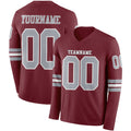 Custom Burgundy Gray-White Long Sleeve Authentic Football Jersey
