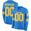 Custom Powder Blue Yellow-White Long Sleeve Authentic Football Jersey