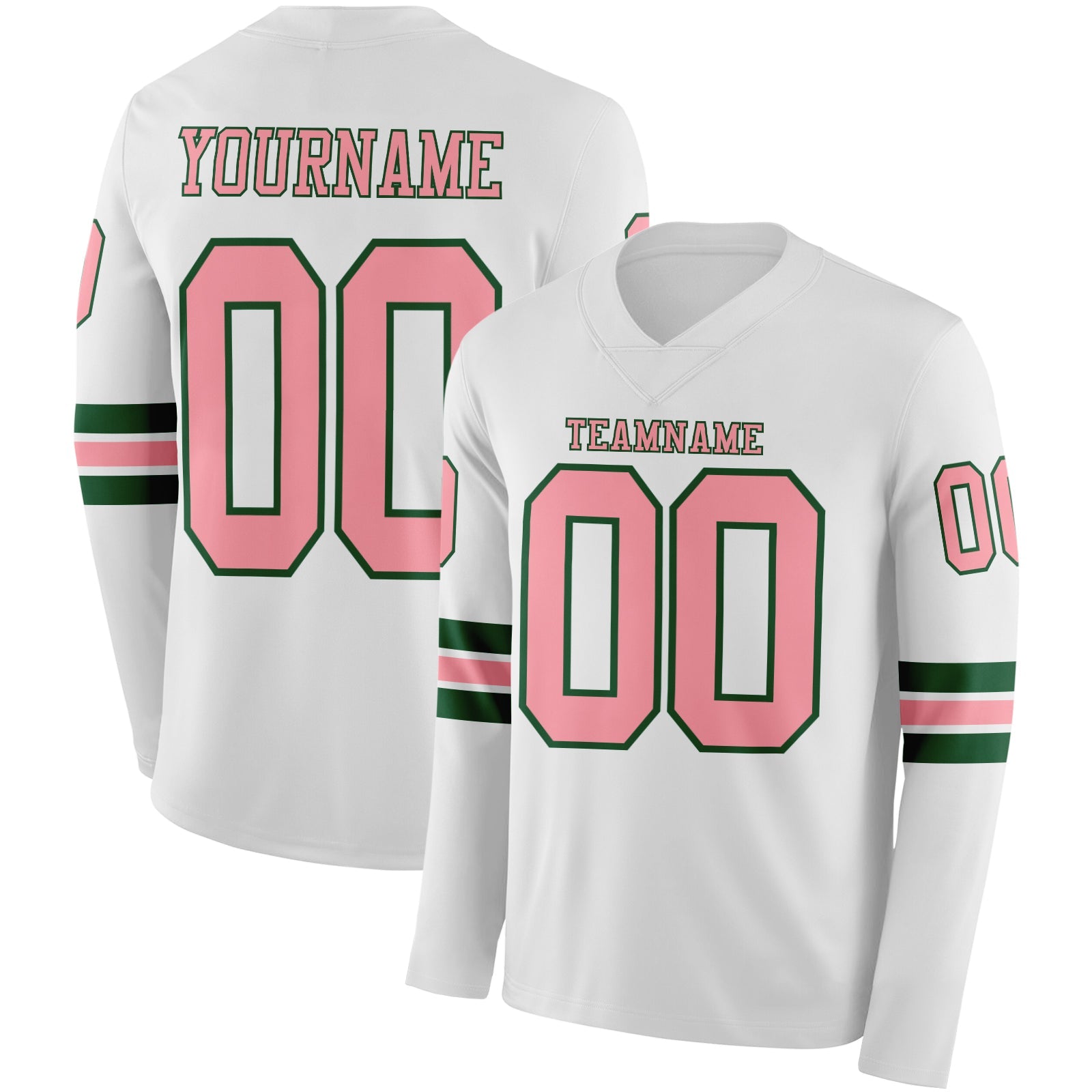 Custom White Medium Pink-Green Long Sleeve Authentic Football Jersey