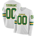 Custom White Kelly Green-Gold Long Sleeve Authentic Football Jersey