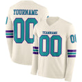 Custom Cream Teal-Purple Long Sleeve Authentic Football Jersey