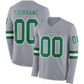 Custom Gray Kelly Green-White Long Sleeve Authentic Football Jersey