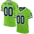 Custom Neon Green Navy-White Mesh Authentic Throwback Football Jersey