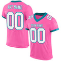 Custom Pink White-Teal Mesh Authentic Football Jersey