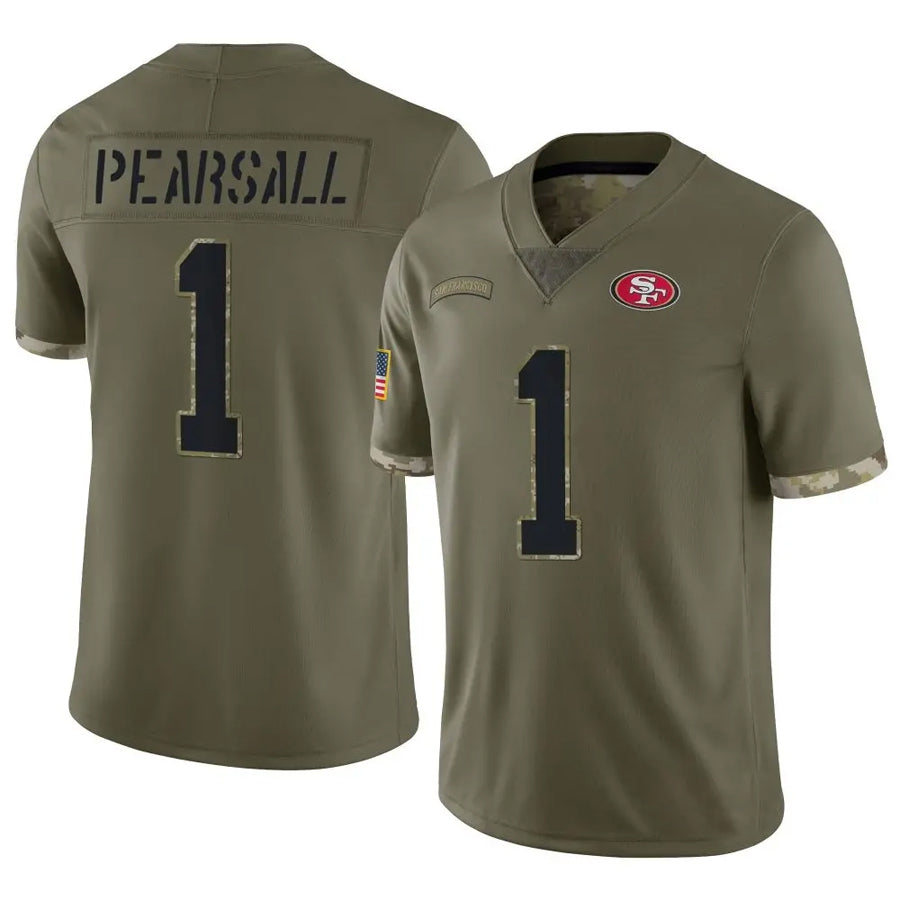 SF.49ers #1 Ricky Pearsall Player Salute To Service Olive Football Jerseys