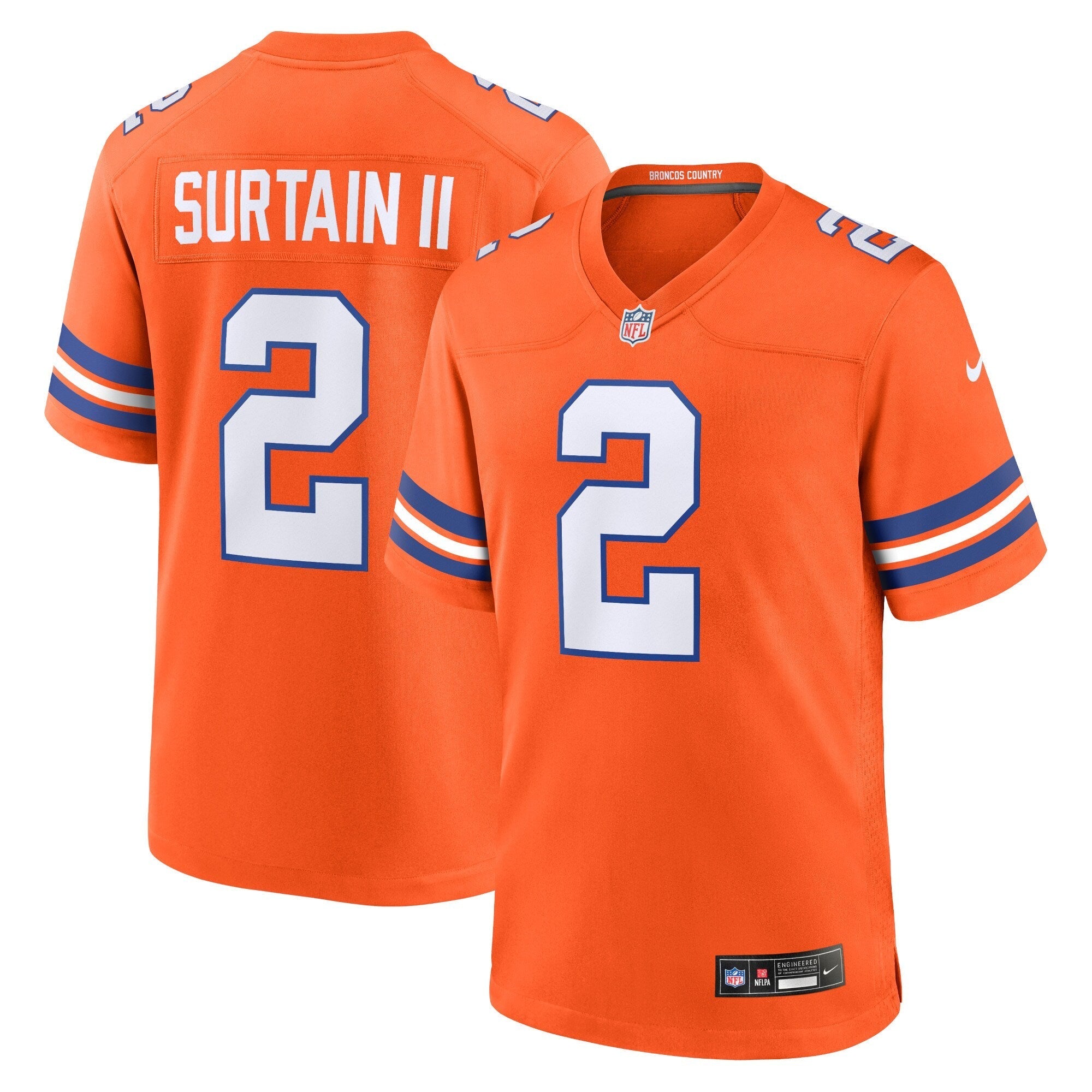 Patrick Surtain II Denver Broncos Nike Mile High Collection 1977 Throwback   Game Jersey - Orange