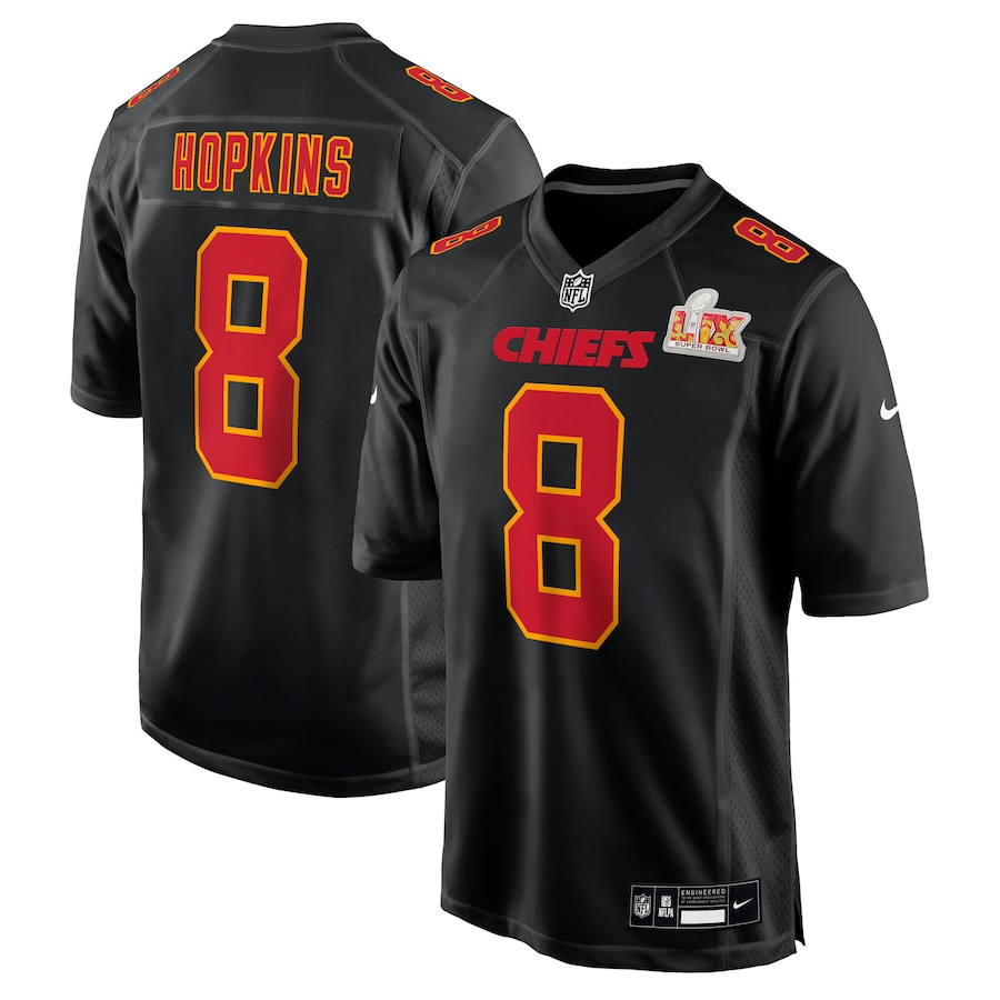 Men's Kansas City Chiefs DeAndre Hopkins #8 Carbon Black Super Bowl LIX Fashion Game Jersey1
