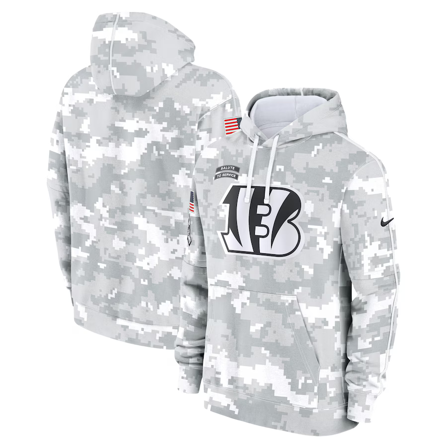 Men's Cincinnati Bengals Arctic Camo 2024 Salute to Service Club Fleece Pullover Hoodie1