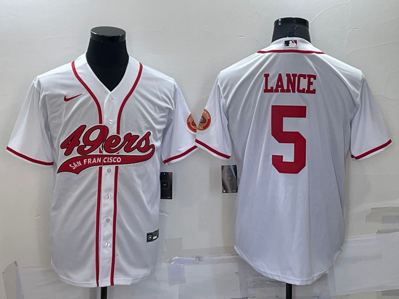 Men's San Francisco 49ers Trey Lance #5 White Game Jersey1 Joint Edition