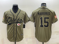 Men's Kansas City Chiefs Patrick Mahomes #15 Olive 2022 Salute To Service Limited Jersey1 Joint Edition
