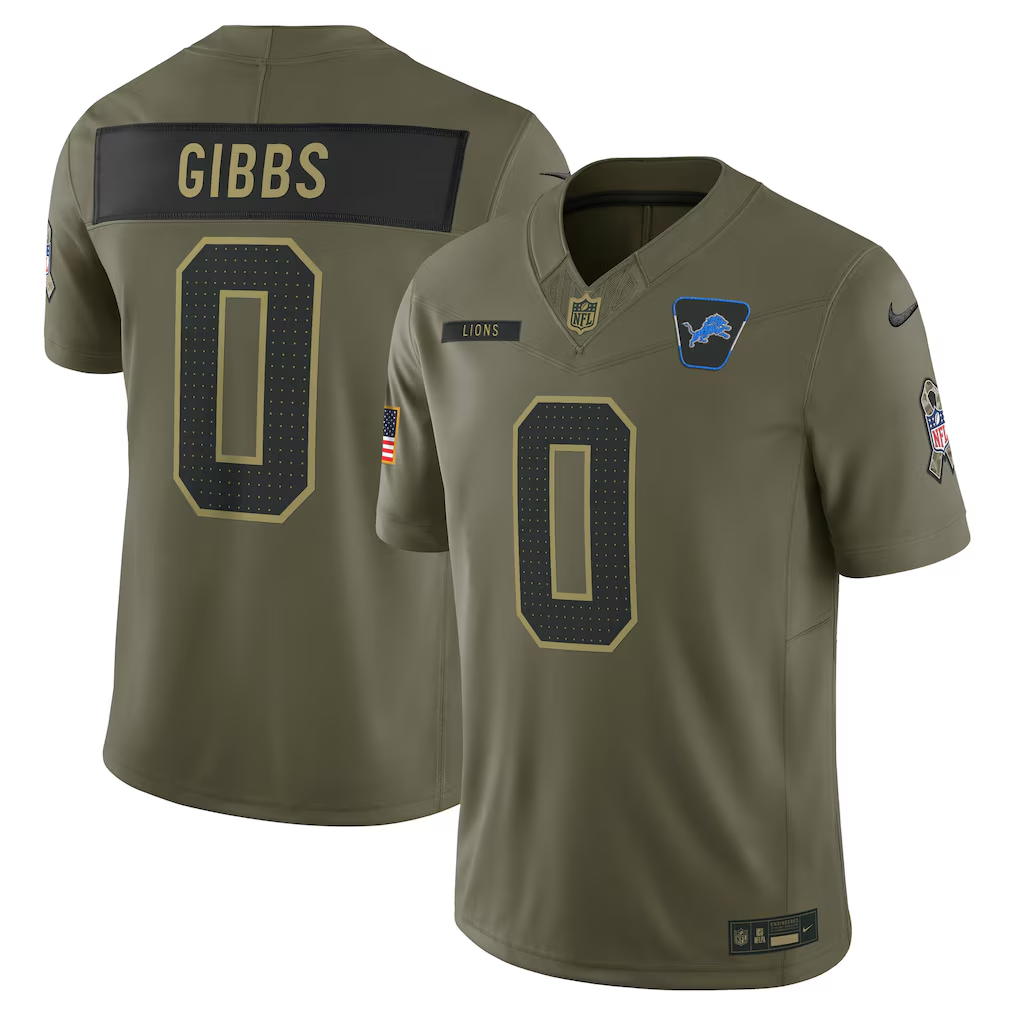 Men's Detroit Lions Jahmyr Gibbs Nike Olive 2025 Salute to Service Limited Jersey