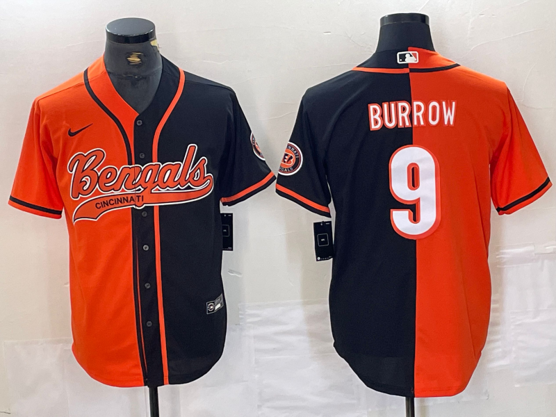 Men's Cincinnati Bengals Joe Burrow #9 Orange/Black Game Player Jersey1 Joint Edition
