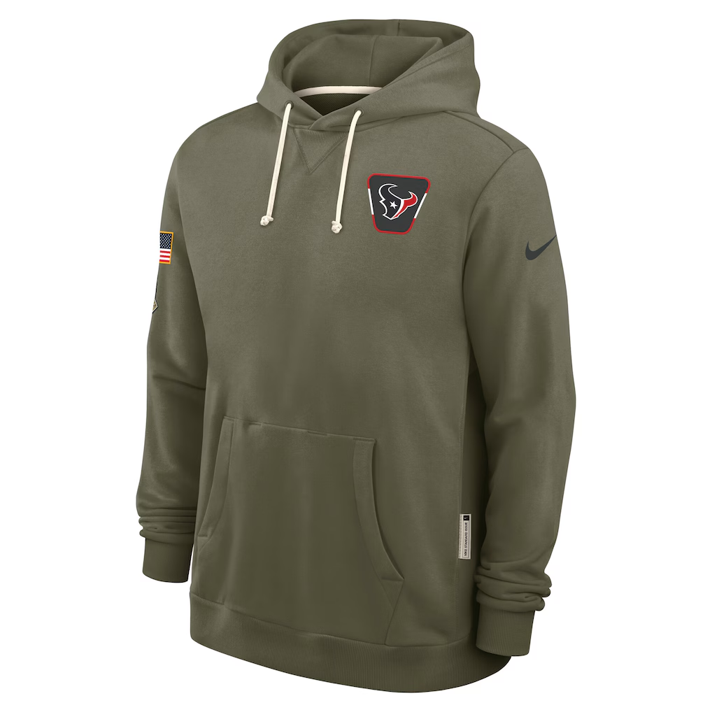 Men's Houston Texans Nike Olive 2025 Salute to Service Sideline Standard Issue Dri-FIT Hoodie