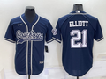 Men's Dallas Cowboys Ezekiel Elliott #21 Navy Game Jersey1 Joint Edition