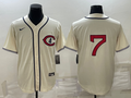Men's Chicago Cubs Dansby Swanson #7 Cream Player Name Jersey1
